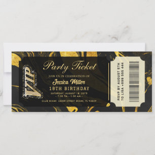 invitations de billet de fête dorées