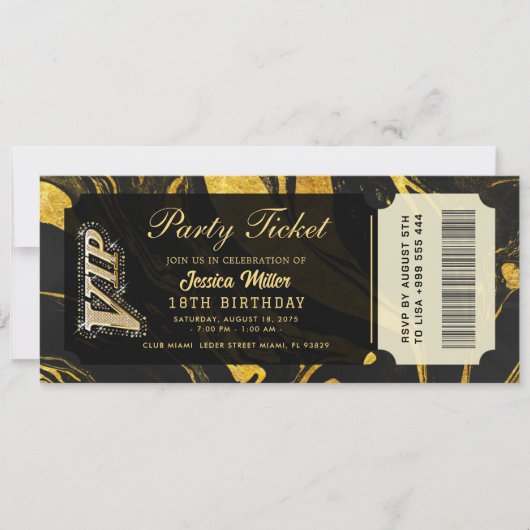 invitations de billet de fête dorées (Devant)