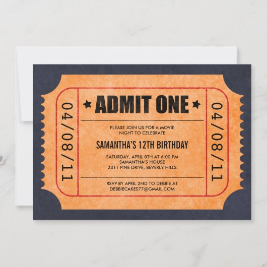 Invitations de billet de film (Devant)