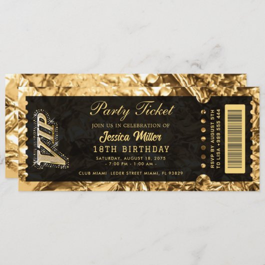 invitations de billet doré (Devant / Derrière)