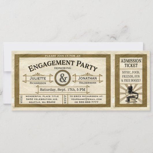 Invitations de billets de la partie de l'engagemen (Devant)