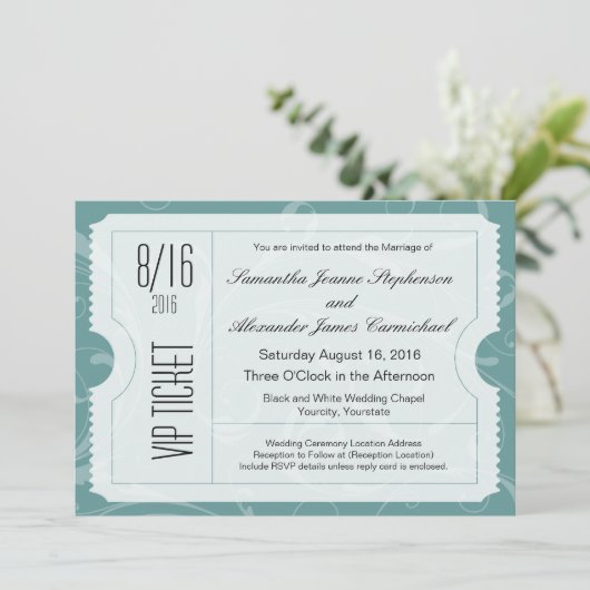 Invitations de billets de Mariage Dusty Blue VIP (Debout devant)