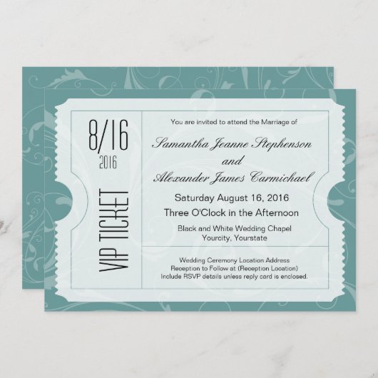 Invitations de billets de Mariage Dusty Blue VIP (Devant / Derrière)