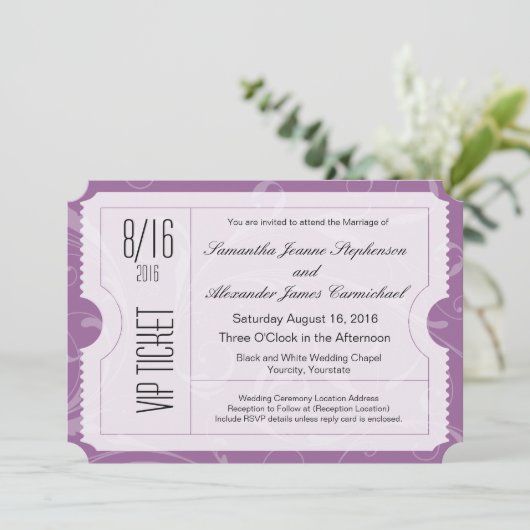 Invitations de billets de Mariage VIP violet (Debout devant)