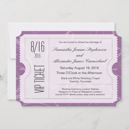 Invitations de billets de Mariage VIP violet (Devant)