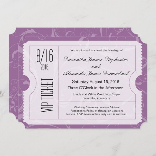 Invitations de billets de Mariage VIP violet (Devant / Derrière)