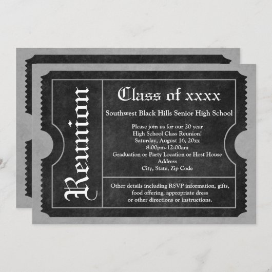 Invitations de billets de réunion en classe noire (Devant / Derrière)