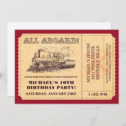 Invitations de billets de train (Devant / Derrière)