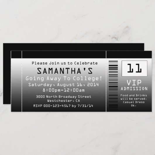 Invitations de billets en cours, noir + blanc (Devant / Derrière)