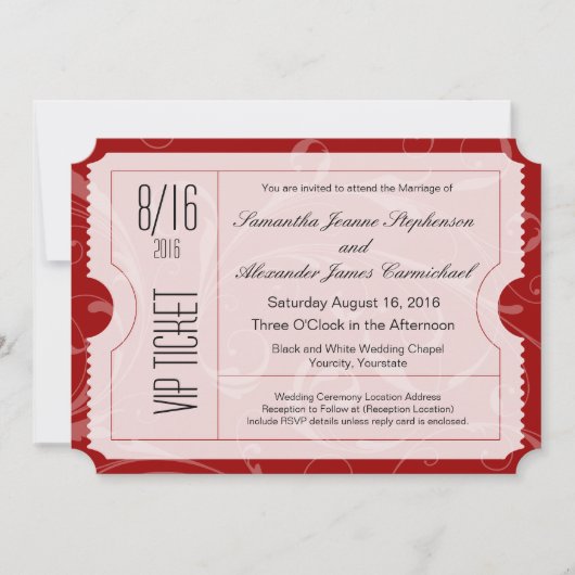 Invitations de billets Mariage VIP Red (Devant)