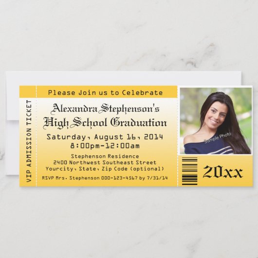 Invitations de billets pour la graduation en photo (Devant)