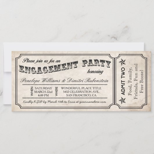 Invitations de billets Vintages de la partie Engag (Devant)