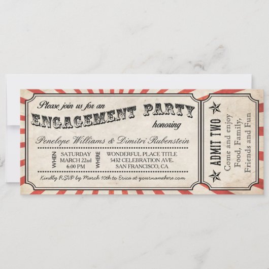Invitations de billets Vintages de la partie Engag (Devant)