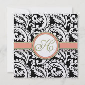 Invitations de Black and Coral Mariage damassé (Dos)