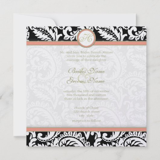Invitations de Black and Coral Mariage damassé (Devant)