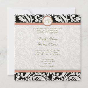 Invitations de Black and Coral Mariage damassé