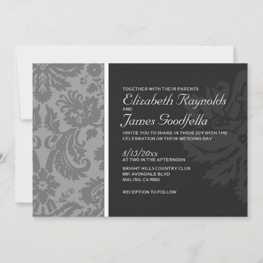 Invitations De Black And White Mariage damassé (Devant)
