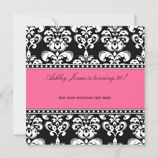 Invitations de Black Damask 30e anniversaire rose (Dos)