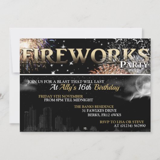 Invitations de Black & Gold Fireworks Party (Devant)