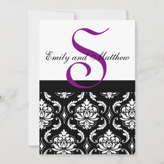 Invitations de Black Mariage damassé Monogrammes v (Devant)