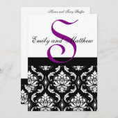 Invitations de Black Mariage damassé Monogrammes v (Devant / Derrière)