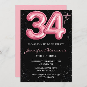 Invitations de Black Pink 34e anniversaire Ballons