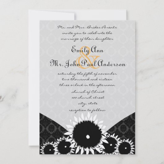 Invitations de Black Sunflower Mariage damassé (Dos)