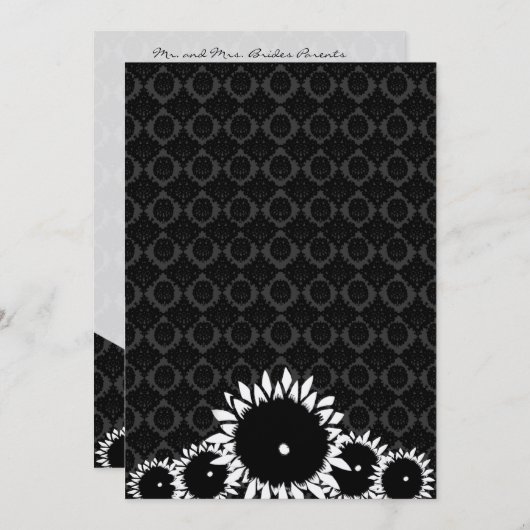Invitations de Black Sunflower Mariage damassé (Devant / Derrière)