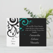 Invitations de Black White Aqua Swirl Quinceañera (Debout devant)
