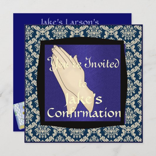 INVITATIONS DE BLEU DE CONFIRMATION DE GARÇONS (Devant / Derrière)