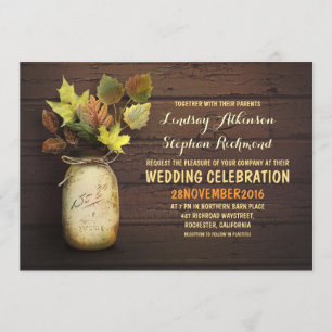 Invitations de bocaux de mason mariage de automne