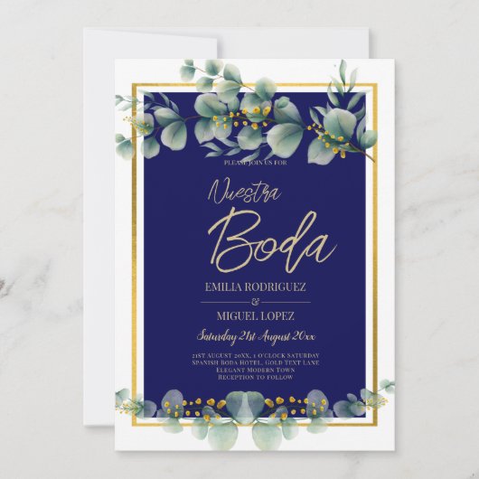 Invitations De Boda Elegantes Marine Blue Gold (Devant)