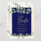 Invitations De Boda Elegantes Marine Blue Gold (Devant / Derrière)