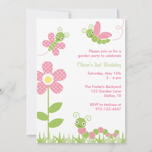 Invitations de bogues de jardin mignons (Devant)