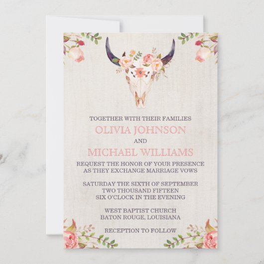 Invitations de Bohème de mariage de crâne (Devant)