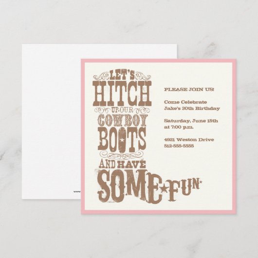 Invitations De Boot Boot De Cowboy Roses (Devant / Derrière)
