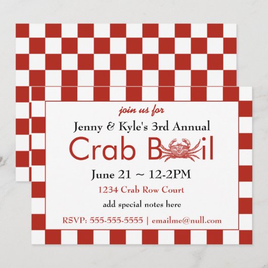 Invitations de bouillie de crabe (Devant / Derrière)