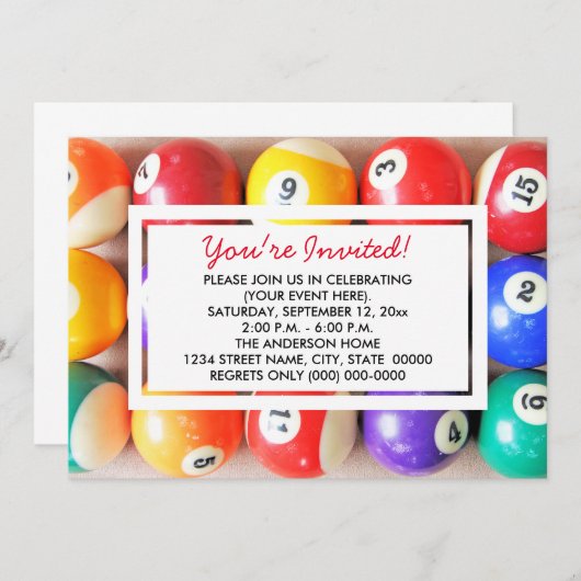 Invitations de boules de pool (Devant / Derrière)