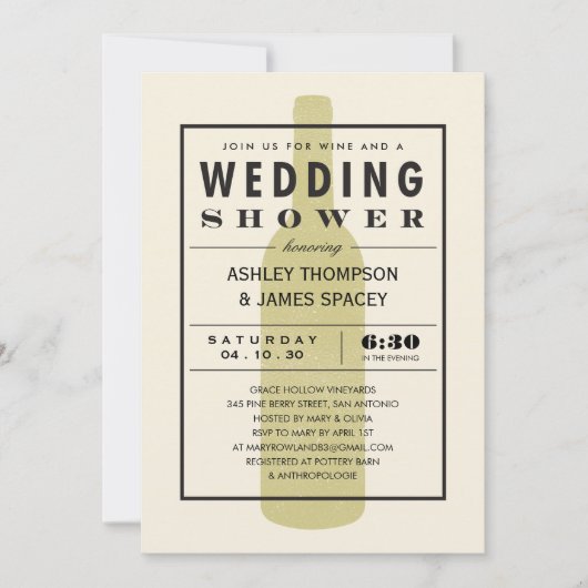 Invitations de bouteilles de vin Wedding shower Co (Devant)