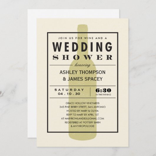 Invitations de bouteilles de vin Wedding shower Co (Devant / Derrière)