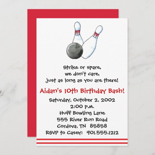 Invitations de Bowling (Devant / Derrière)