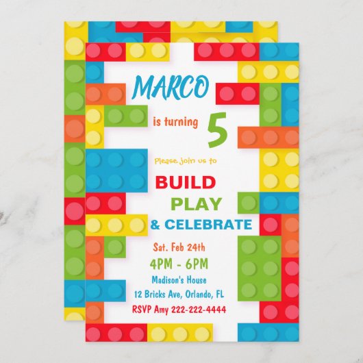 Invitations de briques, Invitations d'anniversaire (Devant / Derrière)