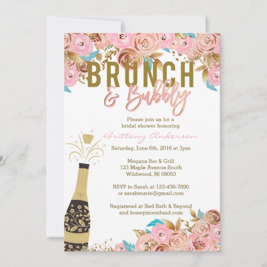 Invitations de brunch et de douches nuptiales (Devant)