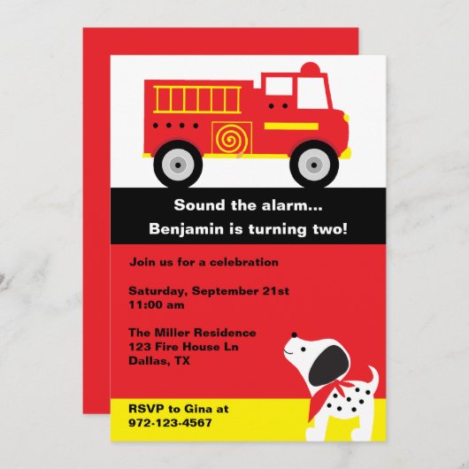 Invitations de camions d'incendie (Devant / Derrière)