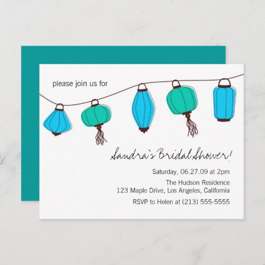 Invitations de carte postale bleu vert chinois (Devant / Derrière)