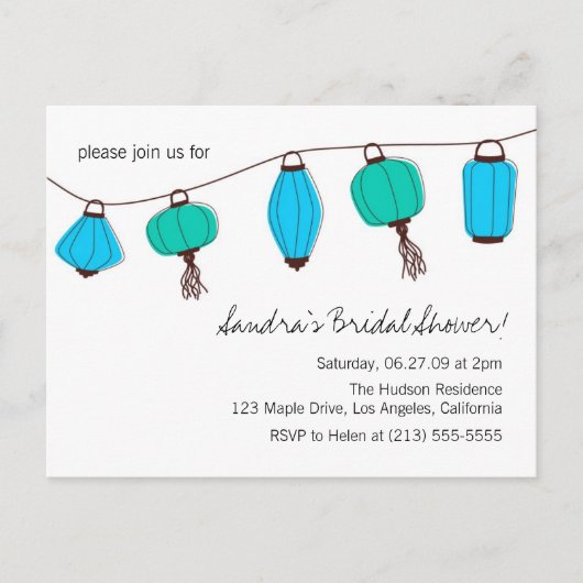 Invitations de carte postale bleu vert chinois (Devant)