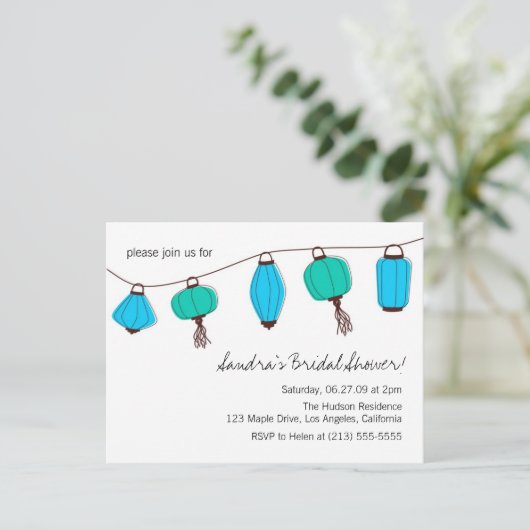 Invitations de carte postale bleu vert chinois (Debout devant)