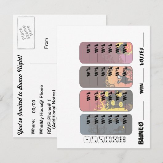 Invitations de carte postale spéciale Bunco (Devant / Derrière)