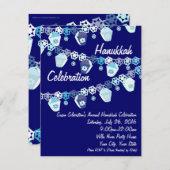 Invitations de célébrations Hanoukka en bleu et bl (Devant / Derrière)