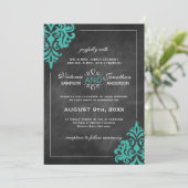 Invitations de Chalkboard Turquoise Mariage damass (Debout devant)